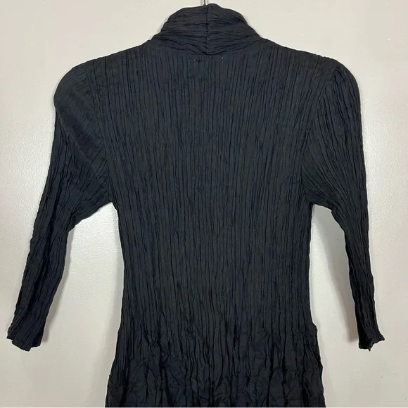 Alquema Crinkle Dress Size 1 (6 8 10) Midi 3/4 Sleeve Button Black - Picture 7 of 12
